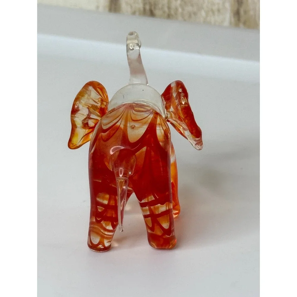 Lenox Glass Elephant Figurine Swirl Orange Red Clear Tail Collectible‎ Art